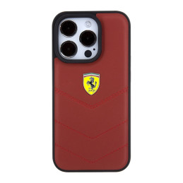 Ferrari Leather Stitched Lines dėklas, skirtas iPhone 15 Pro - raudonas