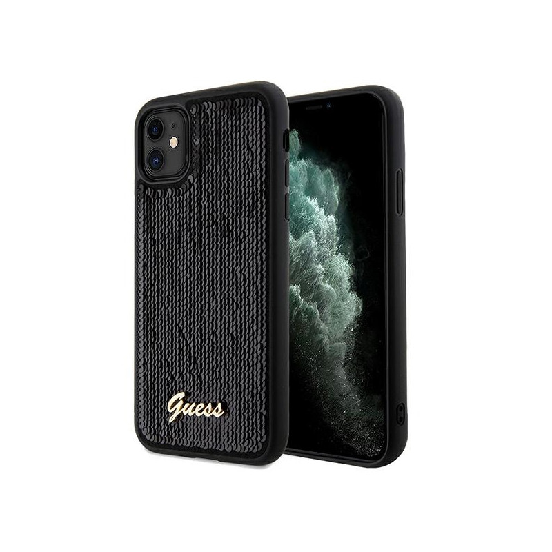 Guess Sequin Script Metalinis dėklas iPhone 11 / Xr - juodas
