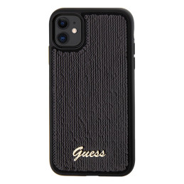 Guess Sequin Script Metalinis dėklas iPhone 11 / Xr - juodas