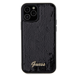 Guess Sequin Script Metalinis dėklas iPhone 12/ 12 Pro - juodas