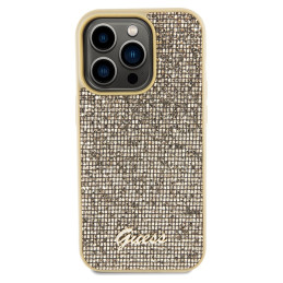 Guess Disco Metal Script dėklas iPhone 14 Pro - auksinis