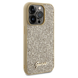 Guess Disco Metal Script dėklas iPhone 14 Pro - auksinis