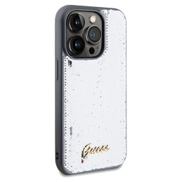 Guess Sequin Script Metalinis dėklas iPhone 14 Pro - sidabrinis