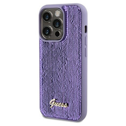 Guess Sequin Script Metalinis dėklas iPhone 14 Pro - violetinis