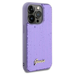 Guess Sequin Script Metalinis dėklas iPhone 14 Pro - violetinis