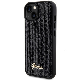 Guess Sequin Script Metalinis dėklas iPhone 14 / 15 / 13 - juodas