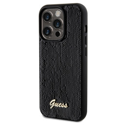 Guess Sequin Script Metalinis dėklas iPhone 14 Pro Max - juodas