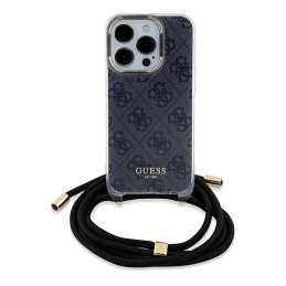 Guess Crossbody Cord 4G Print dėklas, skirtas iPhone 15 Pro - juodas
