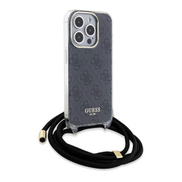 Guess Crossbody Cord 4G Print dėklas, skirtas iPhone 15 Pro - juodas