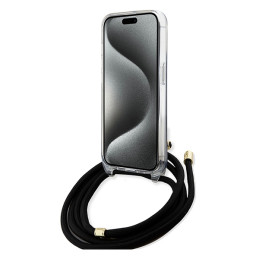 Guess Crossbody Cord 4G Print dėklas, skirtas iPhone 15 Pro - juodas