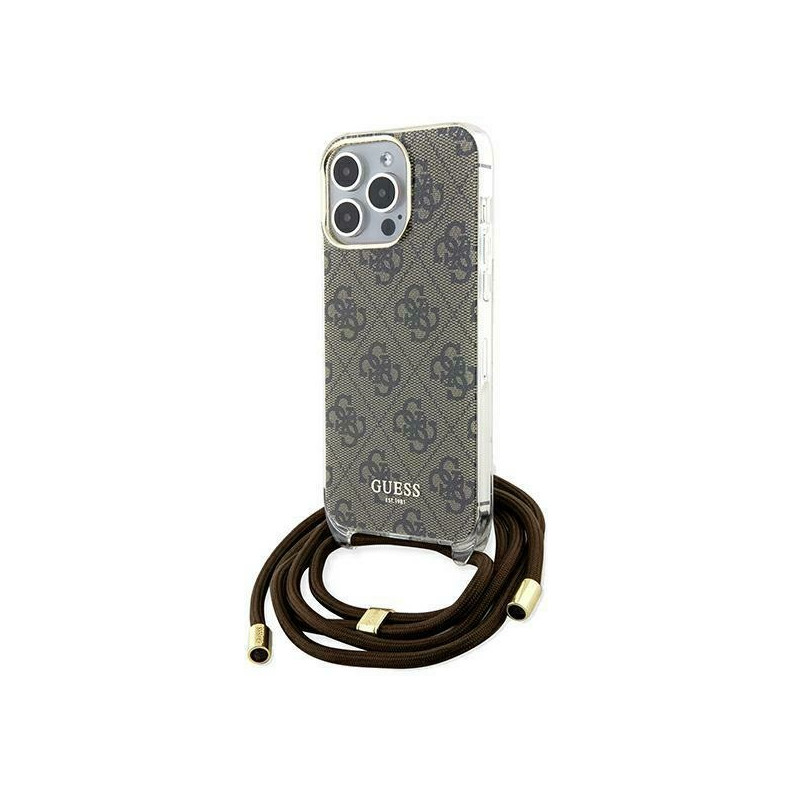 Guess Crossbody Cord 4G Print dėklas iPhone 15 Pro - rudas