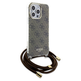 Guess Crossbody Cord 4G Print dėklas iPhone 15 Pro - rudas