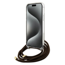 Guess Crossbody Cord 4G Print dėklas iPhone 15 Pro - rudas
