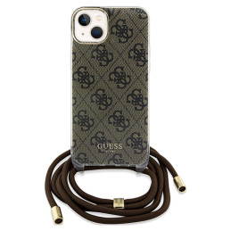 Guess Crossbody Cord 4G Print dėklas, skirtas iPhone 15 / 14 / 13 - rudas