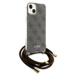 Guess Crossbody Cord 4G Print dėklas, skirtas iPhone 15 / 14 / 13 - rudas