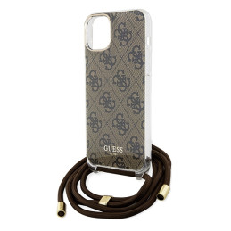 Guess Crossbody Cord 4G Print dėklas, skirtas iPhone 15 / 14 / 13 - rudas