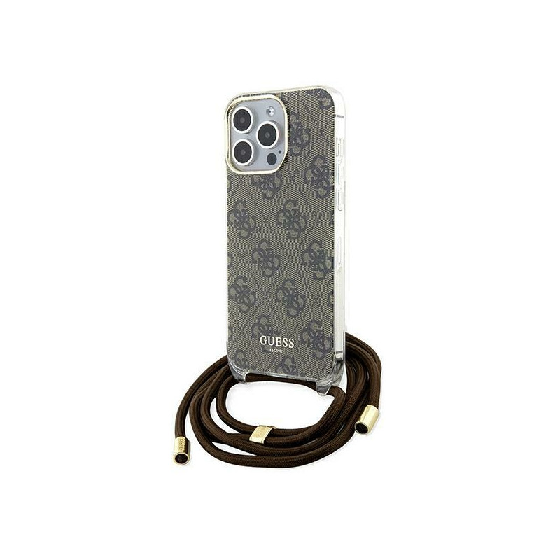 Guess Crossbody Cord 4G Print dėklas, skirtas iPhone 15 Pro Max - rudas