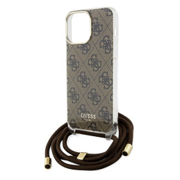 Guess Crossbody Cord 4G Print dėklas, skirtas iPhone 15 Pro Max - rudas