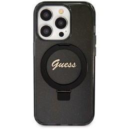 Guess Ring Stand Script Glitter MagSafe dėklas, skirtas iPhone 13 Pro / 13 - juodas