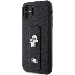 Karl Lagerfeld Gripstand Saffiano Karl&Choupette Pins dėklas, skirtas iPhone 11 / Xr - juodas