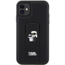 Karl Lagerfeld Gripstand Saffiano Karl&Choupette Pins dėklas, skirtas iPhone 11 / Xr - juodas