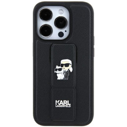 Karl Lagerfeld Gripstand Saffiano Karl&Choupette Pins dėklas, skirtas iPhone 11 / Xr - juodas