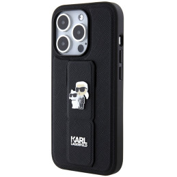 Karl Lagerfeld Gripstand Saffiano Karl&Choupette Pins dėklas, skirtas iPhone 13 Pro / 13 - juodas