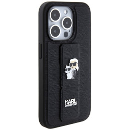 Karl Lagerfeld Gripstand Saffiano Karl&Choupette Pins dėklas, skirtas iPhone 13 Pro / 13 - juodas