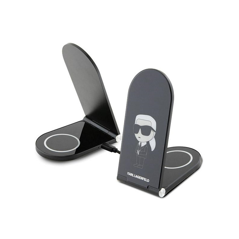Karl Lagerfeld Ikonik MagSafe 15W indukcinis įkroviklis, sulankstomas 2in1 - juodas
