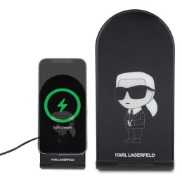 Karl Lagerfeld Ikonik MagSafe 15W indukcinis įkroviklis, sulankstomas 2in1 - juodas