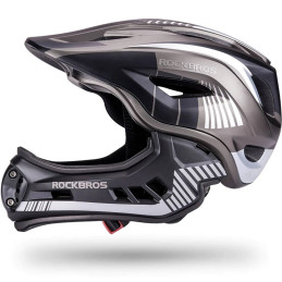 Rockbros TT-32SBTG-M vaikiškas dviračio šalmas su nuimamu smakro juosta, M dydis - pilka