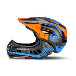 Rockbros TT-32SOBL-M vaikiškas dviračio šalmas su nuimamu smakro juosta, M dydis - juoda ir oranžinė