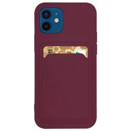 Card Case silikoninis piniginės dėklas su kišene kortelėms ir dokumentams Samsung Galaxy A42 5G burgundy