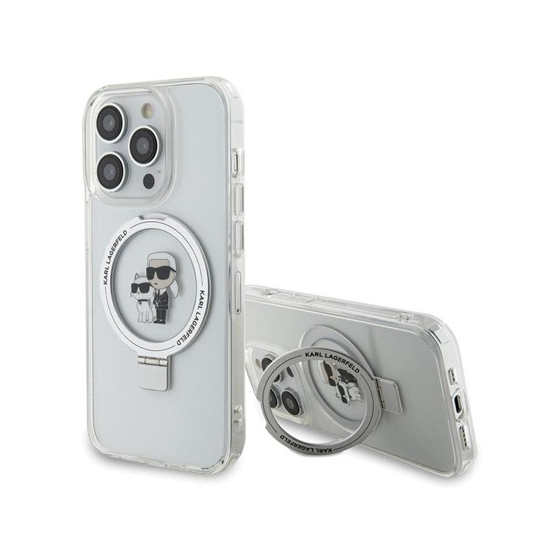 Karl Lagerfeld žiedinis stovas Karl&Choupette MagSafe dėklas iPhone 13 Pro Max - baltas