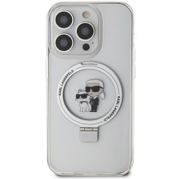 Karl Lagerfeld žiedinis stovas Karl&Choupette MagSafe dėklas iPhone 13 Pro Max - baltas