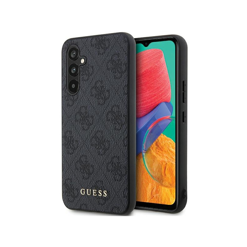 Guess 4G Metal Gold Logo dėklas, skirtas Samsung Galaxy S23 FE - pilkas