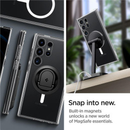 „Spigen Ultra Hybrid OneTap“ žiedinis dėklas su „MagSafe“, skirtas Samsung Galaxy S24 Ultra – skaidrus ir baltas