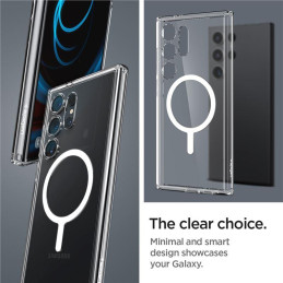 „Spigen Ultra Hybrid OneTap“ žiedinis dėklas su „MagSafe“, skirtas Samsung Galaxy S24 Ultra – skaidrus ir baltas