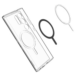 „Spigen Ultra Hybrid OneTap“ žiedinis dėklas su „MagSafe“, skirtas Samsung Galaxy S24 Ultra – skaidrus ir baltas