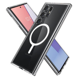 „Spigen Ultra Hybrid OneTap“ žiedinis dėklas su „MagSafe“, skirtas Samsung Galaxy S24 Ultra – skaidrus ir baltas