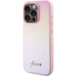 Guess Saffiano Iridescent Script dėklas, skirtas iPhone 14 Pro – rožinis