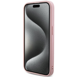 Guess Saffiano Iridescent Script dėklas, skirtas iPhone 14 Pro Max – rožinis