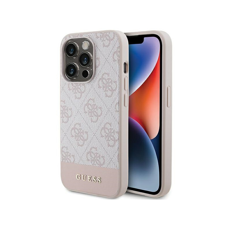 Guess 4G Stripe Collection dėklas iPhone 15 Pro - rožinis