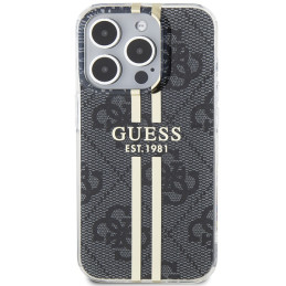 Guess IML 4G Gold Stripe dėklas iPhone 15 Pro - juodas