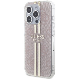 Guess IML 4G Gold Stripe dėklas iPhone 15 Pro - rožinis