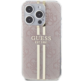 Guess IML 4G Gold Stripe dėklas iPhone 15 Pro - rožinis
