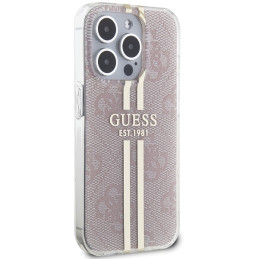 Guess IML 4G Gold Stripe dėklas iPhone 15 Pro - rožinis