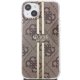 Guess IML 4G Gold Stripe dėklas, skirtas iPhone 15 Plus / 14 Plus - rudas