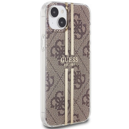 Guess IML 4G Gold Stripe dėklas, skirtas iPhone 15 Plus / 14 Plus - rudas