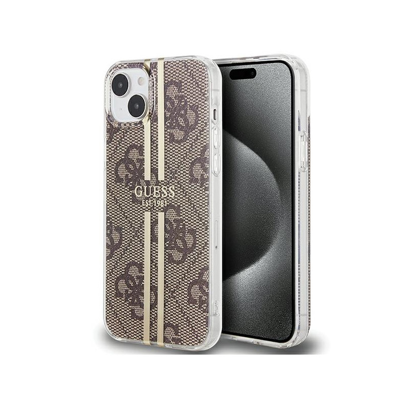 Guess IML 4G Gold Stripe dėklas, skirtas iPhone 15 / 14 / 13 - rudas